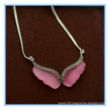 Fashion pink opal angle wings 925 sterling silver chain necklace